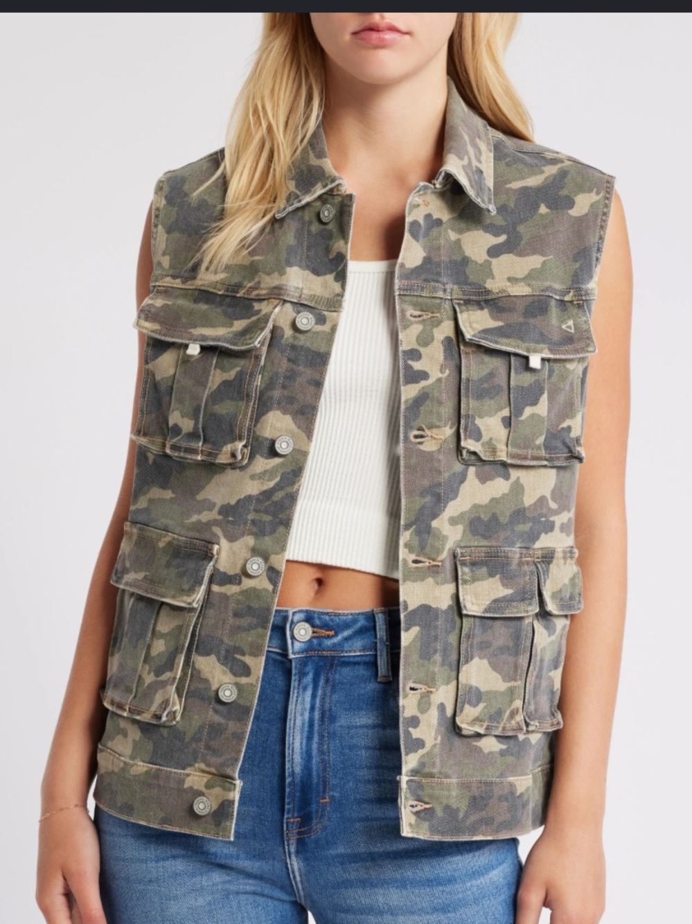 HIDDEN Los Angeles Camo Utility Sleeveless Vest Jacket - Green Camo